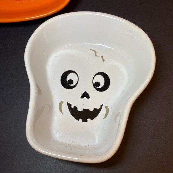 3 Halloween Ceramic Dishes Candies Nuts Ghost Pumpkin Skeleton - Picture 3 of 5